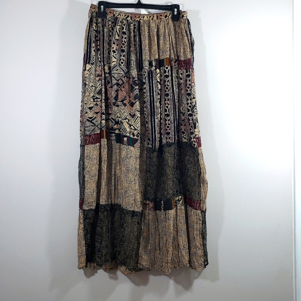 Carole Little brown cream teal boho bohemian maxi skirt Size 16